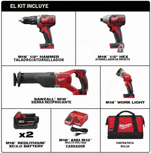 Vista 2 de Milwaukee 2696-24 M18 Kit de herramientas combinadas compactas inalámbricas
