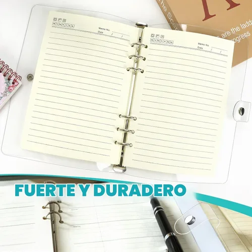Vista 5 de Paquete de 2 fundas transparentes A5 para cuaderno, 6 anillas