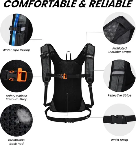 Vista 5 de Nepest Hydration Pack Backpack for Women & Men, Lightweight Water Backpack with 2L Water Bladder for Hiking Cycling Running Biking Gris-oscuro