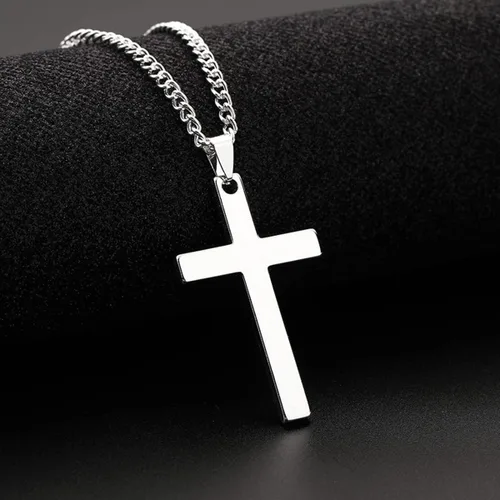 Vista 4 de WGLILO Collar de cruz para hombre, plata, negro, oro, aleación de alta calidad, color sólido, collar con colgante de cruz para hombres, mujeres