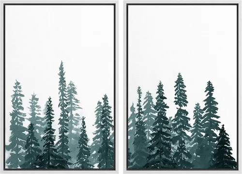 Vista 104 de SIGNWIN Lienzo enmarcado para pared, juego de arte con anillos de árbol de bosque grunge en blanco y negro, ilustraciones de naturaleza silvestre