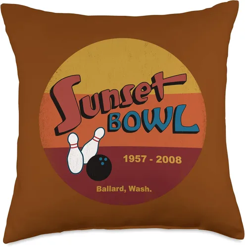 Vista 5 de Sunset Bowl Seattle Designs Sunset Retro Defunct Ballard Seattle Cool Bowling Alley - Almohada de 16 x 16 pulgadas, multicolor