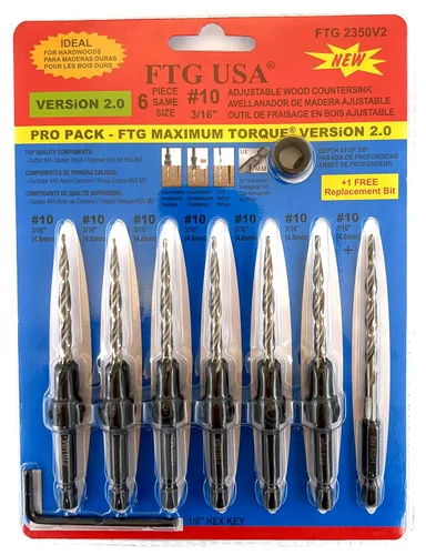 Vista 20 de FTG USA Juego de brocas avellanadoras cónicas – 16 piezas de repuesto para brocas avellanadoras #4 (7/64 pulgadas), #6 (9/64 pulgadas), #8