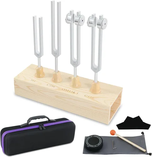 Vista 14 de EASTROCK Juego de tenedores de afinación para terapia musical y yoga - 4 piezas de tenedores afinados (MI 528 Hz, 128 Hz, 256 Hz, 512 Hz)