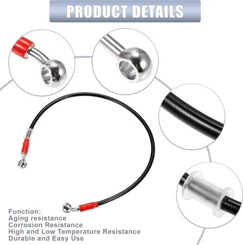 Vista 4 de X AUTOHAUX 25.6 in 25.59" Longitud 0.394 in ID motocicleta freno hidráulico manguera tubo tubo 28° 0° acero inoxidable trenzado cable para ATV