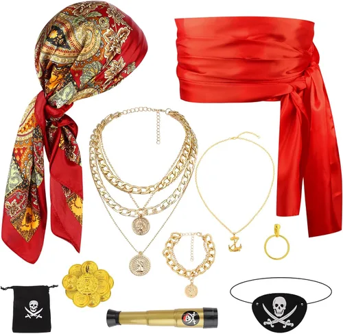 Vista 8 de Pirate Costume Accessories Women Red Patterned