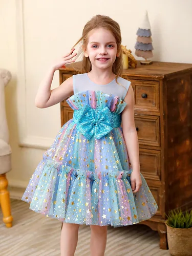 Vista 2 de Miipat Vestido de niña de flores para bebé, boda, fiesta, tul, princesa, vestido de baile, vestido formal con lazo para la cabeza