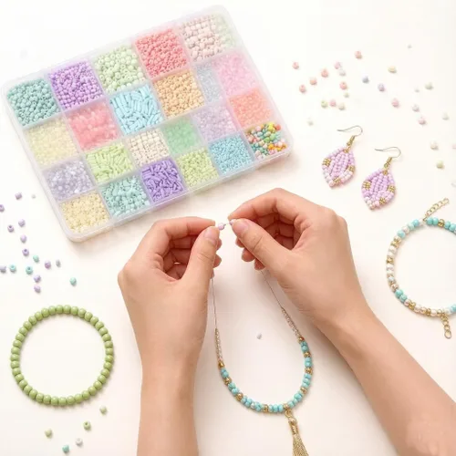 Vista 3 de Conjunto de joyería de pulsera a granel de perlas de tubo de corneta de Arco iris