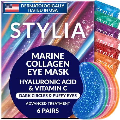 Vista 10 de Stylia Parches para usar debajo de los ojos para ojos hinchados y ojeras (20 pares) – Mascarilla de oro de 24 quilates para usar debajo de los ojos