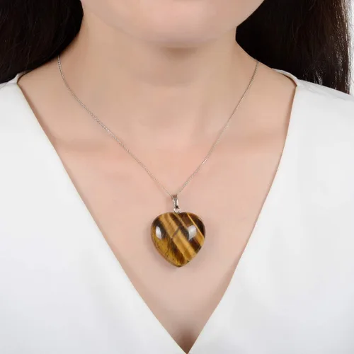 Vista 2 de Collar con colgante de corazón grande con piedra natural con texto en inglés "You are My Only Love", con cristales curativos, cuarzo, reiki