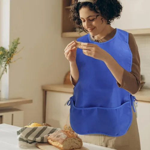 Vista 5 de minkissy Delantal sin mangas de poliéster impermeable con bolsillo negro y azul delantal para cocina, restaurante y estilista uso para hombres