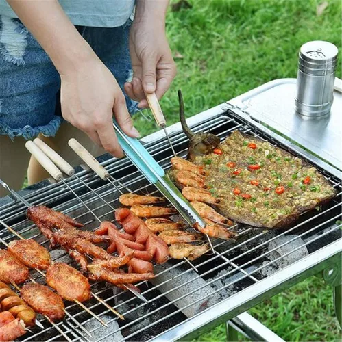 Vista 2 de 2 pinzas para barbacoa, acero inoxidable, estilo coreano, resistentes al calor, pinzas para barbacoa al aire libre, accesorios