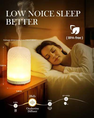 Vista 4 de Onaboviva Difusor de Aceites Esenciales – Difusor de Aromaterapia Ultrasónico de 2.4MHz, Luz Nocturna para la Salud, Temporizador y Apagado