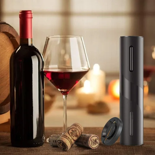 Vista 6 de COKUNST Abrebotellas de vino eléctrico, funciona con pilas, con cortador de papel de aluminio, removedor de sacacorchos con botón de un solo clic