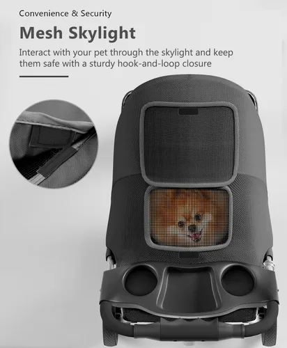 Vista 5 de OS MOTOR - Carriola para mascotas con 3 ruedas para mascotas pequeñas/medianas, portavasos plegable y portátil para perro gato cachorro gatito