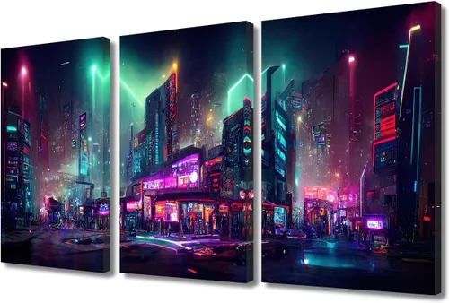 Vista 110 de Lienzo decorativo para pared de sala de estar, lienzo Cyberpunk, decoración de pared de 3 paneles, decoración de pared para el hogar, dormitorio