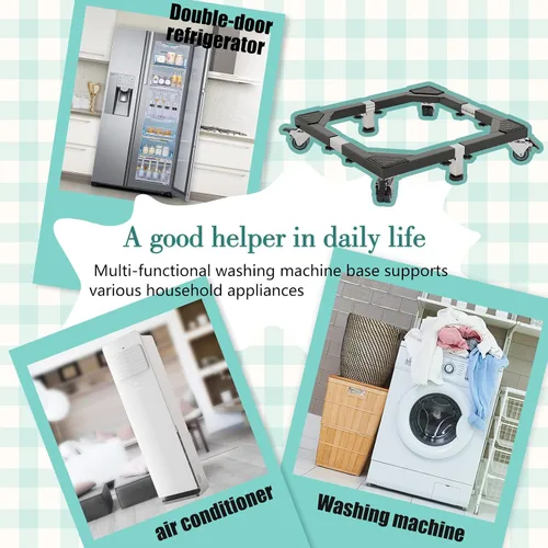 Vista 5 de CHINCHILLA Base de soporte móvil de todo acero inoxidable resistente para refrigerador, soporte de lavadora con ruedas, plataforma de muebles