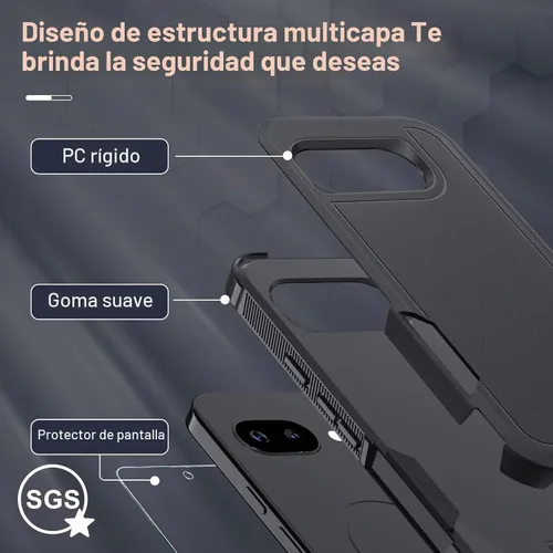 Vista 2 de Funda para Google Pixel 9A, de cuerpo completo, resistente, a prueba de golpes, con correa de cordón, protector de pantalla de vidrio templado