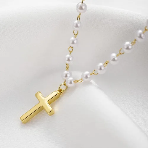 Vista 3 de itianxi Dainty Cross Charm Pendant Necklaces,14K Gold Tiny Three Ball Necklace,Simple Fashion Jewelry for Women