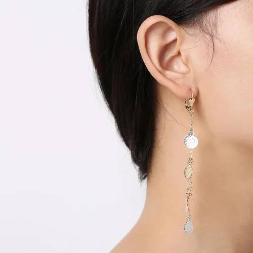 Vista 2 de HZMAN Aretes colgantes chapados en oro de 14 quilates para mujeres y niñas, estilo retro, religiosos, delicados, con borlas largas, rosario, regalo