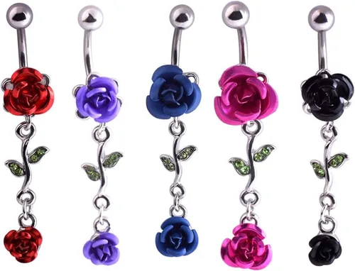 Vista 3 de SEniutarm - Piercing de ombligo para mujer diseño de doble rosa