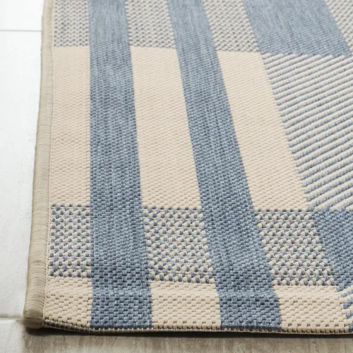 Vista 4 de SAFAVIEH Alfombra Lavable para Exteriores Colección Courtyard - 2'3" x 4', Beige y Azul, Patrón a Cuadros, No Desprende Pelusa y Fácil Limpieza