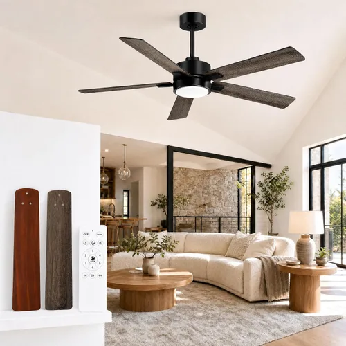 Vista 10 de Ventiladores de techo con luces LED, control remoto de ventilador de techo negro de 5 aspas de 42 pulgadas, ventilador de techo moderno con motor