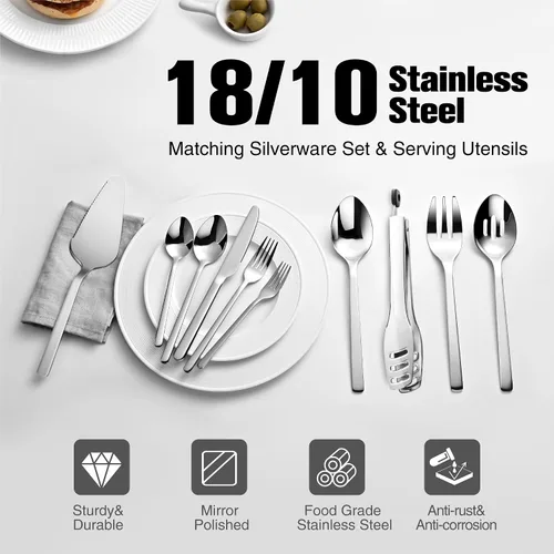 Vista 3 de KINGSTONE Juego de cubiertos con utensilios para servir, cubiertos de 65 piezas para 12, 18/10 cubiertos con juego de utensilios de servicio de 5