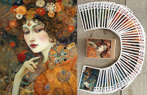 Vista 7 de Naipes de elegancia eduardiana (baraja de póquer 54 cartas todas diferentes) Hermosas damas con sombreros románticos vestidos salones y escenas