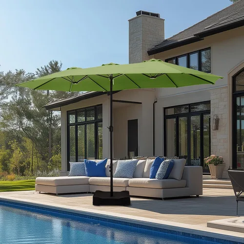 Vista 12 de MFSTUDIO Sombrilla de patio de 15 pies con base incluida, sombrilla rectangular grande de mercado de doble cara para exteriores con mango
