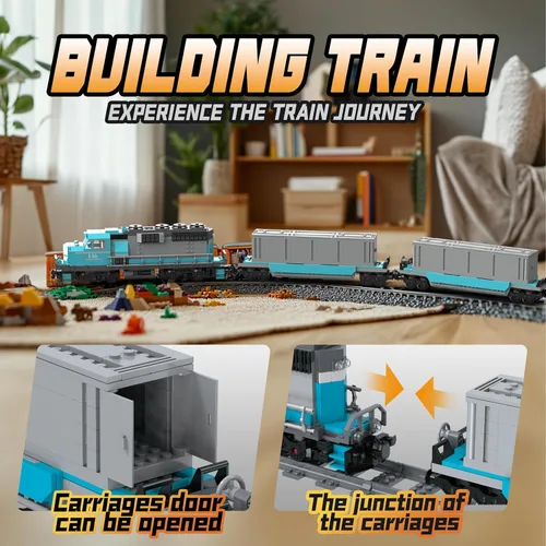Vista 4 de MOCBROPCS Juego de Bloques de Construcción de Tren, Modelo de Locomotora de Combustión Interna de Carga de Mercancías, Juguetes de Construcción