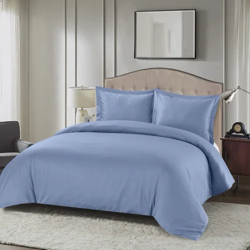 Vista 9 de Royal Hotel Bedding Funda de edredón suave y sedosa, viscosa hecha de mezcla de bambú y algodón, juego de funda de edredón de 3 piezas, Azul