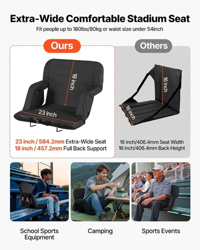 Vista 3 de VEVOR Stadium Seat, 6 Adjustable Angle Wide Bleacher Chair, 2.9'' Cushion Padded Stadium Seat with Armrest and Back Support, Stadiums Chair with