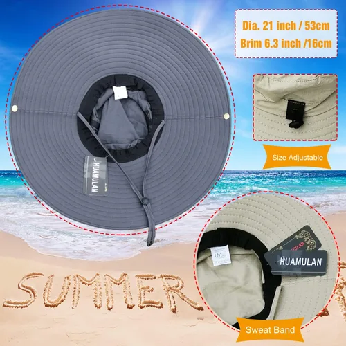 Vista 5 de HUAMULAN Sombreros de sol de ala súper ancha de 6 pulgadas, para hombres y mujeres, para pesca, senderismo, jardín, césped, trabajo, safari