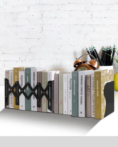 Vista 7 de Honagu Sujetalibros ajustables, extremos de metal para estantes pesados, organizador de archivos de revistas de escritorio para el hogar, oficina