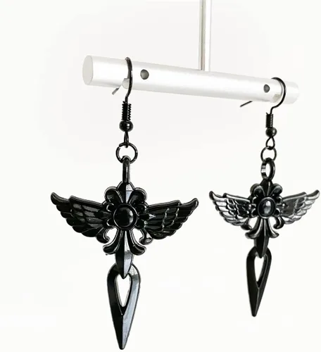 Vista 3 de Aretes colgantes de cruz negra con diseño de punk gótico único para mujeres y hombres, regalo de joyería de Halloween