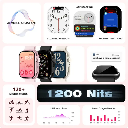 Vista 7 de Reloj inteligente para hombres y mujeres, llamada Bluetooth, más de 120 modos deportivos, seguimiento del sueño, contador de pasos y calorías, reloj