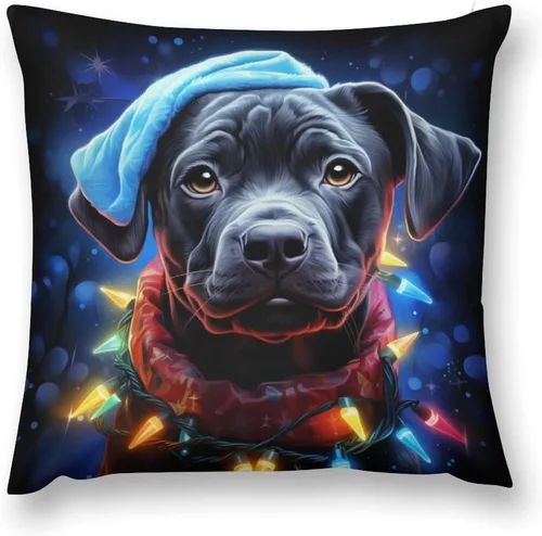 Vista 19 de Almohadas decorativas para sofá, perro, cachorro, decoradas con luces de Papá Noel, regalo para amantes de los perros, funda de cojín para sofá al