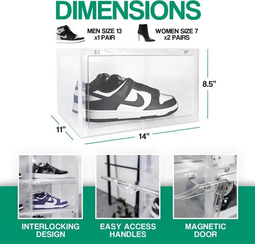 Vista 5 de Ollie Cajas de almacenamiento de zapatos XL, organizador plegable y apilable de almacenamiento de zapatos, caja de almacenamiento grande de plástico