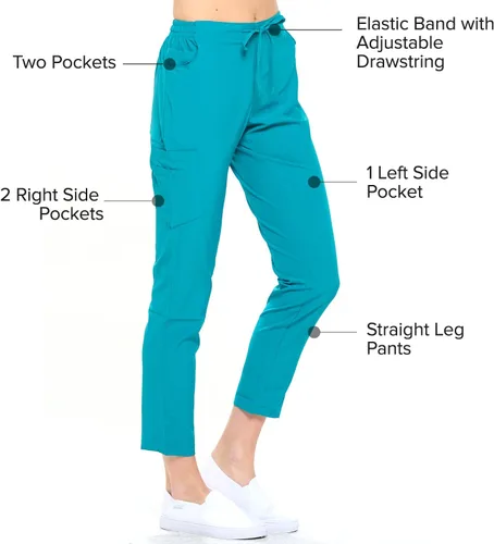 Vista 4 de Dagacci Medical Uniform Conjunto de ropa quirúrgica para mujer en 4 direcciones, red de contraste dividido y bolsillo
