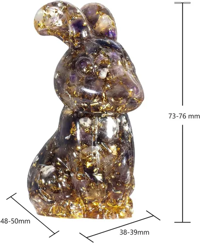 Vista 4 de Rockcloud Estatua de conejo hecha a mano de resina de cristal de amatista, estatua de piedra de cristal, escultura para decoración de oficina