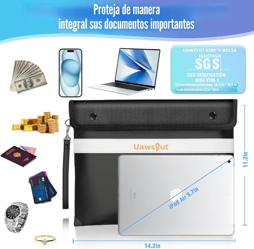 Vista 3 de Bolsa de documentos ignífuga – Bolsas de documentos importantes de 6200 °F con cremallera, resistentes al agua, a prueba de fuego, bolsas de dinero