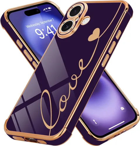 Vista 21 de LCHULLE Funda compatible con iPhone 12 para mujeres y niñas, bonito diseño de corazón de amor con enchapado de lujo, cubierta de TPU suave a prueba
