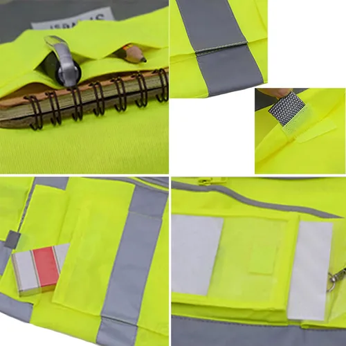 Vista 7 de TopTie Personaliza tu logotipo reflectante chaleco de seguridad cremallera frontal con 9 bolsillos, cumple con las normas ANSI/ISEA Clase 2