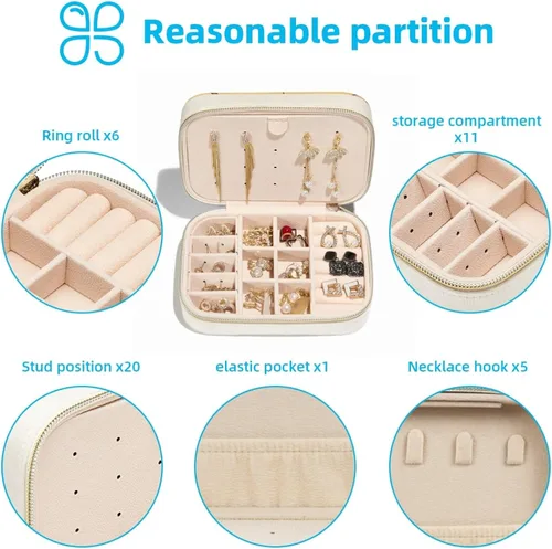 Vista 2 de IEDHFNGDBFV Flannel Small Jewelry Box Travel Jewelry Box Organizer for Women Girl Zipper Portable Jewelry Case for Ring, Pendant, Earring, Necklace