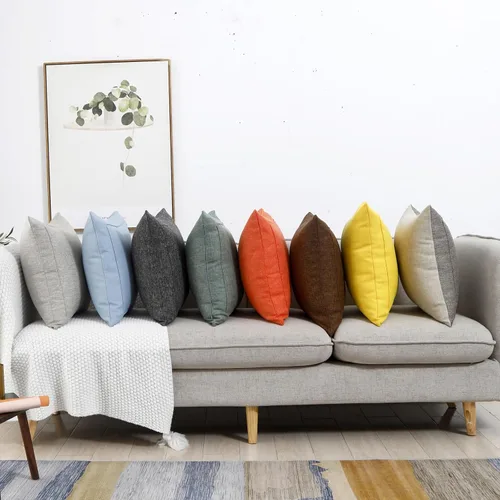 Vista 6 de Jepeak - Fundas de cojín de arpillera, paquete de 2 fundas de almohada cuadradas sólidas, gruesas y decorativas para el sofá o sillón, estilo casa