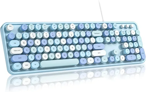 Vista 9 de MOFII Computer Keyboard Wired,Round Key Retro Typewriter Keyboard Full Size USB Plug and Play, for Laptop, PC, Desktop, Windows