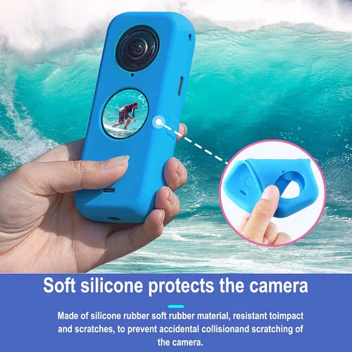 Vista 4 de Accesorios de protección para Insta360 One X2, funda de goma para cámara de acción con kit de cubierta de lente de silicona (negro)