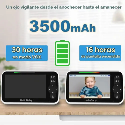 Vista 3 de HelloBaby Monitor de bebé sin WiFi de 5 pulgadas con cámara y audio