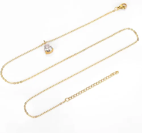 Vista 4 de 3 collares circulares de corazón con gotas de agua para mujer, collares delicados para mujeres, collares modernos de acero inoxidable